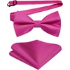 image:imageHISDERN Mens Hot Pink Necktie Handkerchief Elegant Blush Silk ties and Pocket Square Set Classic Fuschia Bow Tie for Wedding Party