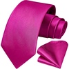 image:imageHISDERN Mens Hot Pink Necktie Handkerchief Elegant Blush Silk ties and Pocket Square Set Classic Fuschia Bow Tie for Wedding Party