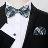 image:imageHISDERN Mens Plaid Bow Tie Set Pocket Square and Cufflinks Bowtie  Pretied Bowties Design for Easy WearCheck PatternMatching Handkerchief Cuff Link3PCS Set Wedding Formal Party Groom PromGreen3