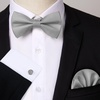 image:imageHISDERN Mens Plaid Bow Tie Set Pocket Square and Cufflinks Bowtie  Pretied Bowties Design for Easy WearCheck PatternMatching Handkerchief Cuff Link3PCS Set Wedding Formal Party Groom PromGray