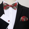 image:imageHISDERN Mens Plaid Bow Tie Set Pocket Square and Cufflinks Bowtie  Pretied Bowties Design for Easy WearCheck PatternMatching Handkerchief Cuff Link3PCS Set Wedding Formal Party Groom PromRed