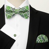 image:imageHISDERN Mens Plaid Bow Tie Set Pocket Square and Cufflinks Bowtie  Pretied Bowties Design for Easy WearCheck PatternMatching Handkerchief Cuff Link3PCS Set Wedding Formal Party Groom PromGreen