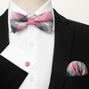 image:imageHISDERN Mens Plaid Bow Tie Set Pocket Square and Cufflinks Bowtie  Pretied Bowties Design for Easy WearCheck PatternMatching Handkerchief Cuff Link3PCS Set Wedding Formal Party Groom PromPink