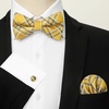 image:imageHISDERN Mens Plaid Bow Tie Set Pocket Square and Cufflinks Bowtie  Pretied Bowties Design for Easy WearCheck PatternMatching Handkerchief Cuff Link3PCS Set Wedding Formal Party Groom PromYellow