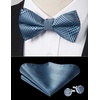 image:imageHISDERN Mens Plaid Bow Tie Set Pocket Square and Cufflinks Bowtie  Pretied Bowties Design for Easy WearCheck PatternMatching Handkerchief Cuff Link3PCS Set Wedding Formal Party Groom PromBlue5