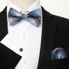 image:imageHISDERN Mens Plaid Bow Tie Set Pocket Square and Cufflinks Bowtie  Pretied Bowties Design for Easy WearCheck PatternMatching Handkerchief Cuff Link3PCS Set Wedding Formal Party Groom PromBlue