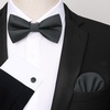 image:imageHISDERN Mens Plaid Bow Tie Set Pocket Square and Cufflinks Bowtie  Pretied Bowties Design for Easy WearCheck PatternMatching Handkerchief Cuff Link3PCS Set Wedding Formal Party Groom PromBlack2