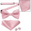 image:imageHISDERN Mens Plaid Bow Tie Set Pocket Square and Cufflinks Bowtie  Pretied Bowties Design for Easy WearCheck PatternMatching Handkerchief Cuff Link3PCS Set Wedding Formal Party Groom PromPink4