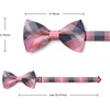 image:imageHISDERN Mens Plaid Bow Tie Set Pocket Square and Cufflinks Bowtie  Pretied Bowties Design for Easy WearCheck PatternMatching Handkerchief Cuff Link3PCS Set Wedding Formal Party Groom PromPink