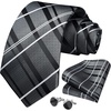 image:imageHISDERN Stripe Ties for Men Set Gray and Black Mens Ties Handkerchief Cufflinks Classic Formal Silk Necktie Wedding Business