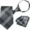 image:imageHISDERN Stripe Ties for Men Set Gray and Black Mens Ties Handkerchief Cufflinks Classic Formal Silk Necktie Wedding Business