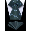 image:imageHISDERN Ties For Men Funny Holiday Mens Ties Handkerchief Animal Mens Neckties Silk Tie Pocket Square Set Business PartyGreendog