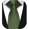 image:imageHISDERN Ties for Men Solid Color 217 Skinny Tie Formal Business Neckties Silk Classic Woven Satin Wedding NecktieE3army Green