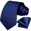 image:imageHISDERN Ties for Men Solid Navy Blue amp Red Sliver Stripe Necktie and Pocet Square Set Classic Woven Silk Ties for Wedding Business