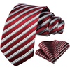 image:imageHISDERN Ties for Men Solid Navy Blue amp Red Sliver Stripe Necktie and Pocet Square Set Classic Woven Silk Ties for Wedding Business