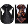 image:imageHISDERN Black Floral Tie Orange Paisley Ties for Men Handkerchief Wedding