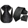 image:imageHISDERN Blacks Ties for Men Woven Classic Necktie Handkerchief Set Formal Floral Tie with Pocket Square for Wedding Business