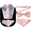 image:imageHISDERN Men Light Pink Ties Floral Pretied Bowtie Woven Classic Formal Tie Pocket Suqare Set for Wedding Business with Handkerchief