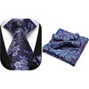 image:imageHISDERN Men Purple Floral Ties Pretied Bowtie Pocket Suqare Set Classic Formal Wedding Business Tie for Men with Handkerchief