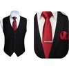 image:imageHISDERN Mens Black Suit Ves amp 3PCS Solid Red Ties Pocket Square Necktie Clip Set Formal Business Wedding Vest and Tie
