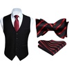 image:imageHISDERN Mens Black Suit Vest amp Red Self Tie Bow Ties Pocket Square Formal Business Wedding Vest and Bowtie