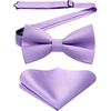 image:imageHISDERN Mens Bow Ties Solid Color Pre Tied Bowtie and Pocket Square Set Classic Formal Tuxedo Bowties for Wedding PartyBpurple 3