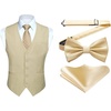 image:imageHISDERN Mens Champagne Suit Vest and Bow Tie with Handkerchief Formal Solid Color Vest Bowties for Suit or Tuxedo Grooms Wedding