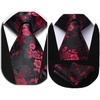 image:imageHISDERN Mens Floral Tie Regular amp Extra Long Necktie Set Wedding Ties Pocket Square Black and Red Tie