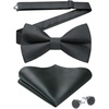 image:imageHISDERN Mens Plaid Bow Tie Set Pocket Square and Cufflinks Bowtie  Pretied Bowties Design for Easy WearCheck PatternMatching Handkerchief Cuff Link3PCS Set Wedding Formal Party Groom PromBlack2