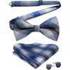 image:imageHISDERN Mens Plaid Bow Tie Set Pocket Square and Cufflinks Bowtie  Pretied Bowties Design for Easy WearCheck PatternMatching Handkerchief Cuff Link3PCS Set Wedding Formal Party Groom PromBlue