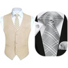 image:imageHISDERN Mens Plaid Tie Suit Vest Set Grey Silk Ties and Pocket Square Cufflinks Set Sliver Check Business Necktie Handkerchief for Formal Classic 34