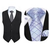 image:imageHISDERN Mens Purple Ties Suit Vest Necktie with Pocket Square Cufflinks Set Plum Formal Check Tie Handkerchief for Men Wedding Classic 34