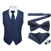 image:imageHISDERN Mens Suit Vest Blue Plaid Dress Vest Bow Ties for Men Navy Bow Tie Pretied Bowtie Set