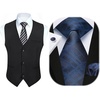 image:imageHISDERN Mens Vests Tie Set Blue Silk Ties and Pocket Square Cufflinks Set Navy Blue Check Foraml Necktie Handkerchief for Business Classic 34