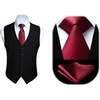 image:imageHISDERN Solid Color Tie Handkerchief Set Burgundy and Black Mens Suit Vest 2XL 2 Pieces Set Classic Formal Mens Dress Vest Match With Necktie and Pocket Square Set