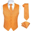 image:imageHISDERN Vest for Men Paisley Floral Orange Suit Vest Necktie and Pocket Square 3PC Formal Tuxedo Jacquard Waistcoat for Wedding Party