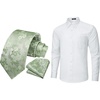 image:imageSage Green Floral Necktie and Pocket Square Set with Matching White Striped Dress Shirt  Perfect for Weddings and Formal Meetings