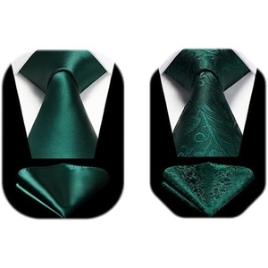 image:imageGreen Ties for Men Solid Classic Formal Paisley Floral Handkerchief Mens Neckties and Pocket Square Set Tuxedo for Wedding