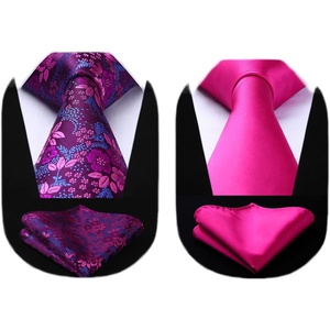 image:imageHISDERN 2PCS Mens Pink Tie Classic 34 width Necktie and Handkerchief Jacquard Woven