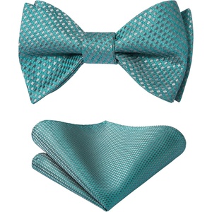 image:imageHISDERN Bow Ties for Men Solid Color Self Tie Bow Tie Pocket Square Set Classic Formal Satin Bowties for Tuxedo Wedding PartyA2green