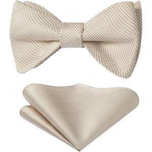 image:imageHISDERN Bow Ties for Men Solid Color Self Tie Bow Tie Pocket Square Set Classic Formal Satin Bowties for Tuxedo Wedding PartyB1champagne 2