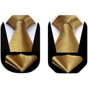 image:imageHISDERN Gold Mens Ties Silk Neck Tie for Men with Poacket Square Set 2PCS Tie Set