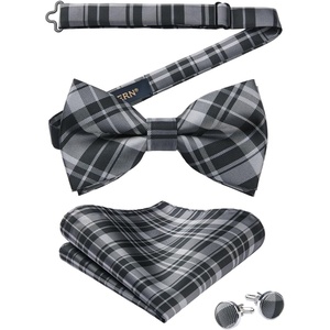 image:imageHISDERN Mens Plaid Bow Tie Set Pocket Square and Cufflinks Bowtie  Pretied Bowties Design for Easy WearCheck PatternMatching Handkerchief Cuff Link3PCS Set Wedding Formal Party Groom PromGrey2