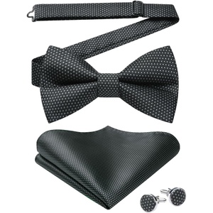 image:imageHISDERN Mens Plaid Bow Tie Set Pocket Square and Cufflinks Bowtie  Pretied Bowties Design for Easy WearCheck PatternMatching Handkerchief Cuff Link3PCS Set Wedding Formal Party Groom PromBlack2