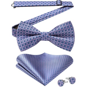image:imageHISDERN Mens Plaid Bow Tie Set Pocket Square and Cufflinks Bowtie  Pretied Bowties Design for Easy WearCheck PatternMatching Handkerchief Cuff Link3PCS Set Wedding Formal Party Groom PromPurple