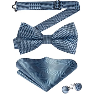 image:imageHISDERN Mens Plaid Bow Tie Set Pocket Square and Cufflinks Bowtie  Pretied Bowties Design for Easy WearCheck PatternMatching Handkerchief Cuff Link3PCS Set Wedding Formal Party Groom PromBlue5