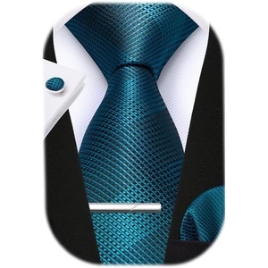 image:imageHISDERN Plaid Ties for Men Classic Checkered Tie and Pocket Square Cufflinks Tie Clip Set Woven Mens Necktie BusinessBteal