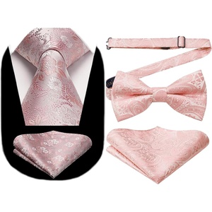 image:imageHISDERN PreTied Bow Tie Baby Pink Tie Formal Floral Ties for Men Handkerchief Woven Classic Mens Necktie Pocket Square Set Wedding Business