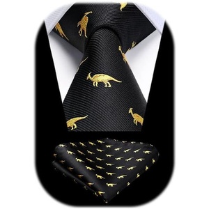 image:imageHISDERN Ties For Men Funny Holiday Mens Ties Handkerchief Animal Mens Neckties Silk Tie Pocket Square Set Business PartyBlackdinosaur