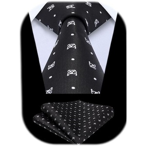 image:imageHISDERN Ties For Men Funny Holiday Mens Ties Handkerchief Animal Mens Neckties Silk Tie Pocket Square Set Business PartyBlackfrench Bulldog